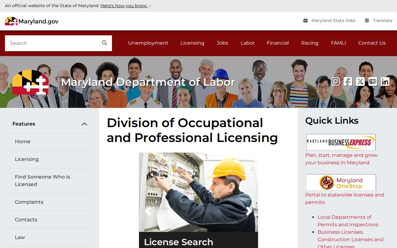 Gaithersburg people directories route to Maryland occupational license boards