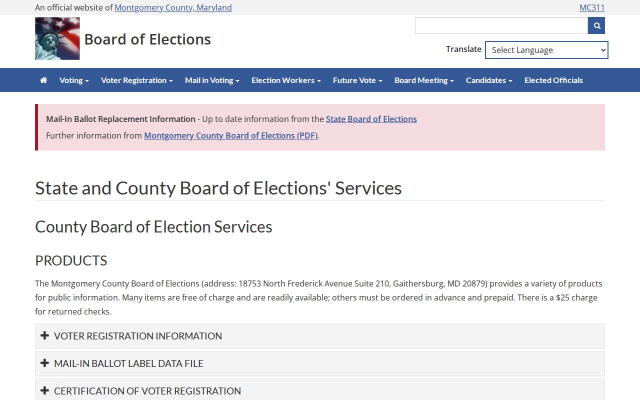 Gaithersburg voter registration data products from Montgomery County