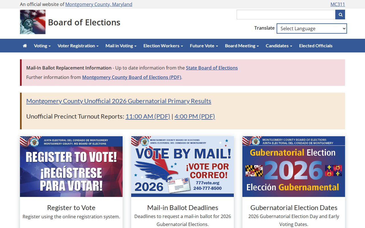 Gaithersburg voter registration services at Montgomery County Board of Elections